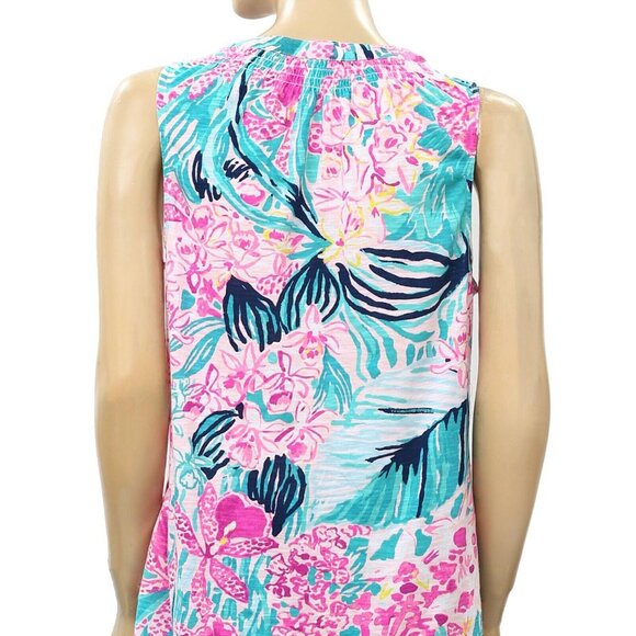 Lilly Pulitzer Essie Smocked Blouse Tank Top Printed Beach Cotton XS New 251587 - Picture 7 of 8